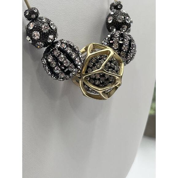 CHICO'S Julia Silver Gold Tone Rhinestone Adorned Fireballs Black Ball Necklace - Picture 6 of 13